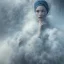 Placeholder: clouds of fog as woman's face, dissolving, disintegrating, wearing blue hijab, fine detail, highly intricate, wearing blue hijab, modern surrealism painting, high-quality, volumetric lighting, 8k, ultrahd, George Grie, Marco Escobedo, Igor Morski,Brian Froud, Howard Lyon, Selina French