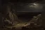 Placeholder: cloudy Night, mistery and enigmatic influence, disturbing, rocks, vegetations, rocky arid land, people, horror films influence, jenny montigny, rodolphe wytsman, and pieter franciscus dierckx impressionism paintings