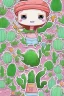 Placeholder: cute cartoon anime cactus sticker, anime style, white background color