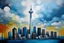 Placeholder: abstract painting of the City of toronto CN Tower