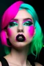 Placeholder: Mint girl face with rubber effect in all face with fuxia rubber effect hair and black rubber effect lips