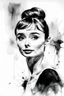 Placeholder: Watercolor black and white Audrey Hepburn