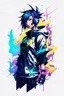 Placeholder: Tshirt design, cyberpunk, Lumine from Genshin Impact for style, abstract color, Grafity style, white background