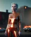 Placeholder: retro sci-fi portrait image from 1980, supermarket parking explosion, fire, scared people, blonde woman walking, young Scarlett Johansson face, tight latex suit, soft color, highly detailed, unreal engine 5, ray tracing, RTX, lumen lighting, ultra detail, volumetric lighting, 3d, finely drawn, high definition, high resolution.