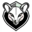 Placeholder: dead mouse's face logo on a triangular shield shape, vector(black white and gray)