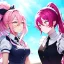 Placeholder: Clear focus, 8k, beautiful lighting, vibrant colors, girl, pink hair, long hair, vibrant white eyes, ponytail, messy hair, nervous, looking away from you, hair in between the eyes, maid,