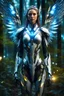 Placeholder: Facing Front night Photography Realistic High Details,Natural Beauty,Beautiful Angel Pretty woman cyborg cybernetic ,futuristic warframe armor,wings ,in Magical Forest full of lights colors,glowing in the dark, Photography Art Photoshoot Art Cinematic Soft Blur Colors