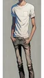 Placeholder: Teen man, black hair, perfect face, style of tomer hanuka, jeans, white, t-shirt, pompadour