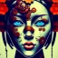 Placeholder: an abstract painting of rusted metal and flowers, Geisha portrait, rust, scaffolding, iron cladding, decay, mixed media, textured, anatomically correct, beautiful perfect face,perfect eyes, sharp focus, highly detailed 8k