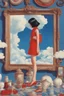 Placeholder: girls leg,cloud in blue sky, a red lip, collage art, shuji terayama, dreamy objects, surreal, criterion collection, showa era, intricate details, mirror