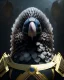 Placeholder: black feathered, rogue, mysterious Kenku male, bird, full-scale head and shoulders portrait, 8k resolution concept art portrait by Greg Rutkowski, Artgerm, WLOP, Alphonse Mucha dynamic lighting hyperdetailed intricately detailed Splash art trending on Artstation triadic colors Unreal Engine 5 volumetric lighting Splash art fantasy.