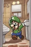 Placeholder: luigi from super mario peeing in the bathroom