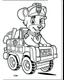 Placeholder: outline art for Paw Patrol Marshall With Fire Truck coloring page, Japanese manga style, cartoon style, cute face, white background sketch style, full body is a must, only use outline, clean line art, no shadow, bold outline