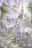 Placeholder: A light purple fairy kingdom with unicorns painted by Albrecht Durer