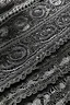 Placeholder: create a realistic flatlay image of black french chantilly pizzo laces pattern on a white matt surface, Solstiss, tilable, made for seamless Material, light creamy color, very detailed