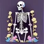 Placeholder: a skeleton with flowers between the bones, front view, anime style, flat colors, no background colors, waist up,