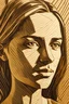 Placeholder: create an abstract, simple portrait woodcut of a young woman