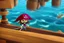 Placeholder: Cartoony Captain Jack Sparrow sailing on a small boat, in the middle of blue oceans, Legend Of Zelda: Wind Waker style, stylized, colorful, adventurous.