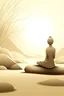 Placeholder: gentle shining background, spa kami and bamboo stem, sand in the background, silhouette of a girl in a yoga pose sitting on the stones, photorealistic photo