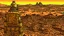 Placeholder: Desert warrior from behind looking at a city in the distance, comic style