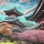 Placeholder: the most beautiful, stunning Japanese temple on a mountainside, morning mist, cherryblosssom trees, artwork, flickering lights, ornate, 8k, high-quality, ultrafine-detail, intricate, digital painting, brian froud, howard lyon, selina french, anna dittmann, annie stokes, Greg Rutowski