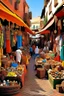 Placeholder: A Moroccan market scene, bustling with life and vibrancy. Picture a myriad of traditional shops, each filled with intricate handicrafts, colorful textiles, and fragrant spices.