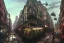 Placeholder: Corner Elevated Train run raid Train Canal River and corner shop greengrocer in colorful Italian street+Gothic city+BioShock+Dishonored+Bloodborne +trieste+Edinburgh+Chicago+victorian London+decòpunk Skyscraper+ +steampunk+biopunk+alphonse mucha, greg rutkowski,matte painting, cryengine, hyper detailed, felix kelly, fantasy art, seb mckinnon