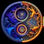 Placeholder: yin-Yang symbol, hyper detailed, photorealistic, hyper detailed, hyper defined, orange, azul, purple, yellow, DMT art