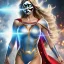 Placeholder: Power Girl, full body image, athletic body, big breast, DC Comics, white, red, and blue costume with a cleavage-displaying cutout, beautiful Halston Sage Face, CRyEngine, 8K resolution, diffuse light, Hypperrealistic, High detail