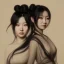 Placeholder: A portrait of a beautiful curvaceous japanese woman samurai with long straight curly black hair, sorceress, magical, ethereal, intricate, sharp lighting, misty. Painting, high quality, Ultra quality 8k.