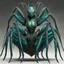 Placeholder: [photorealistic, greenish-blueish, half-woman] the Arachnomorph Queen, a monstrous hybrid that seemed to defy the laws of nature.Her upper torso was that of an elegant woman, but her lower body morphed seamlessly into a grotesque spider's abdomen. The eight spindly legs that supported her colossal form ended in razor-sharp pikes, glinting ominously in the dim light. The queen's eyes, like shards of obsidian, fixed upon the intruders with a malevolent intelligence. Brain, zombie, skull and the li