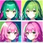 Placeholder: Clear focus, 8k, high quality, detailed, beautiful lighting, girl, vibrant colors, green hair, vibrant pink eye, vibrant green eye, pink hair, green eye, pink eye, twins