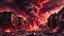 Placeholder: Hyper Realistic Apocalyptic Doomsday with Red & Maroon Sky with smoke, ashes, embers & destroyed buildings showing dramatic & cinematic ambiance.