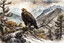 Placeholder: museum quality ink wash and watercolor painting of a Golden Eagle perches in the branches of an ancient, gnarled and twisted, Bristlecone Pine, on a remote plateau in the Rocky Mountains in the style of Karl Bodmer, and Winslow Homer, rendered as an aquatint, with a fine art aesthetic, highly detailed , 8k UHD cinegraphic realism