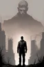 Placeholder: girl, standing, silhouette, comic book,post-apocalypse, gray background,