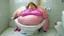 Placeholder: fat lady sits on and breaks toilet