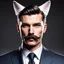 Placeholder: Hombre con bigote traje y corbata, con orejas de gato,calidad ultra, hiperdetallado