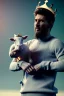 Placeholder: messi as king with wearing crown and king stuffs and clothes and holding a little white goat on his hand ,hyperrealistic,8k,detailed,rendered