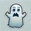 Placeholder: Lindo fantasma con el pulgar hacia abajo, diciendo "BOO", sticker, fondo blanco, caricatura
