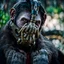 Placeholder: Cyborg, Ape, breathing device, gas mask, respirator Christopher Nolan, Dystopian, Extreme depth of field, bokeh blur, Alberta, all-natural, in the style of candid, Fuji Film, Anamorphic lens