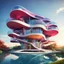 Placeholder: Abstract colorful bizarro mansion shaped like a weight scale, by Toyo Ito, photorealistic, dramatic stunning architecture, 3d Octane Render, surreal architecture, natural lighting