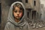 Placeholder: Grey sky, crying little palestinian girl wearing kuffeah , rocks, destroyed buildings , 80's sci-fi movies influence, friedrich eckenfelder and willem maris impressionism paintings