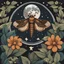 Placeholder: Best quality, masterpiece, ultra high res, detailed, illustration, design, flat vector style, high resolution, illustraTed, shadows and light, aesthetic, modern, ambient lighting, flat colors, vector illustration, moth, moon, leaves, stars, flowers, sailor jerry tattoo, old school tattoo