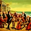 Placeholder: Ludwig van Beethoven, Johannes Brahms, Wolfgang Amadeus Mozart, Antonin Dubzek and Johann Sebastian Bach stand on the boardwalk on the beach in San Francisco and play violins in front of children, men and women who sit on the floor and listen to them,