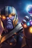 Placeholder: A sporty looking man with With a serious his face while holding Thanos' gantlet K's infinity gauntlet has six infinity stones