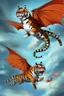 Placeholder: A flying tiger with wings is fighting with a dragon.