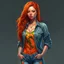 Placeholder: pretty girl, young adult, ginger, conventionally attractive, colourful clothes, realism, jeans, sexy, curvy