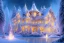 Placeholder: a magical crystal snow bleu gold house in the woods, white swanns,pink vertical, blue lake,sharp, vines, candlelit, endor, ornate, elegant, highly detailed, artstation, concept art, smooth, sharp focus, illustration, 8k, splash art, wallpaper, key visual