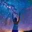 Placeholder: woman in tank top pointing to the night sky