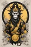 Placeholder: Create a captivating modern 2d black and yellow ink tattoo design for print , prestigious Monkey King using the elegant influences of japan art style, for print, dynamic elements from fashion and design, and bold Japanese contemporary art aesthetics, framing centered in the center, distanced from the edges of the paper perimeter, perfect anatomy